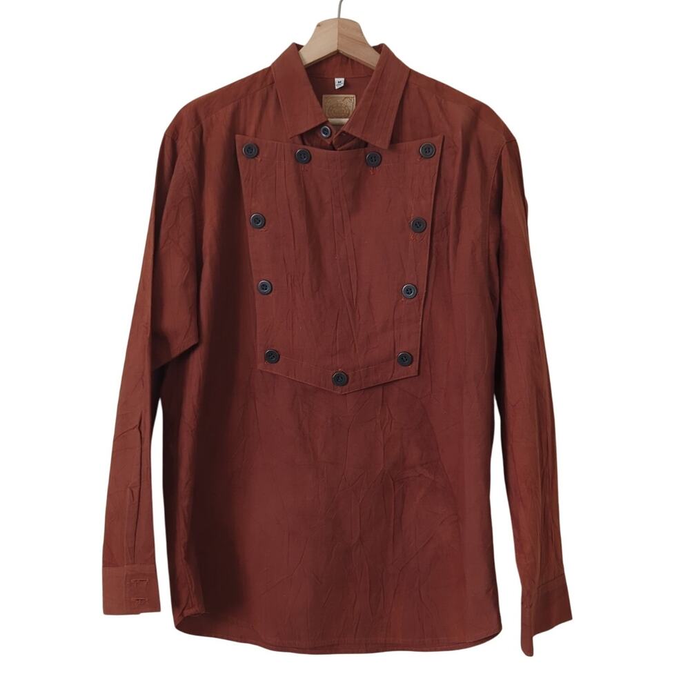 Vtg‎ WAH Maker Western Bib Shirt Mens Medium Brown Old West Cowboy Frontier USA